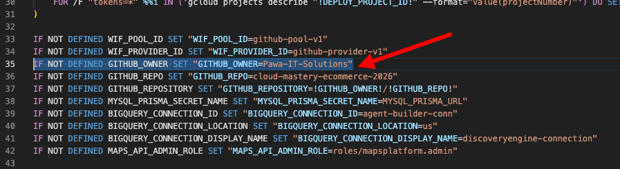 Edit GITHUB_OWNER in the script — Windows
