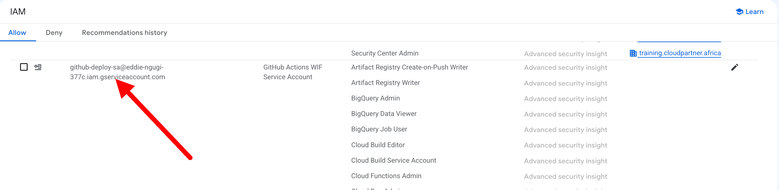 github-deploy-sa service account