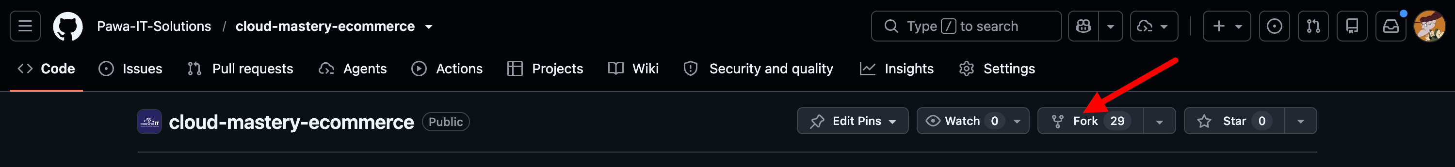 Click the Fork button