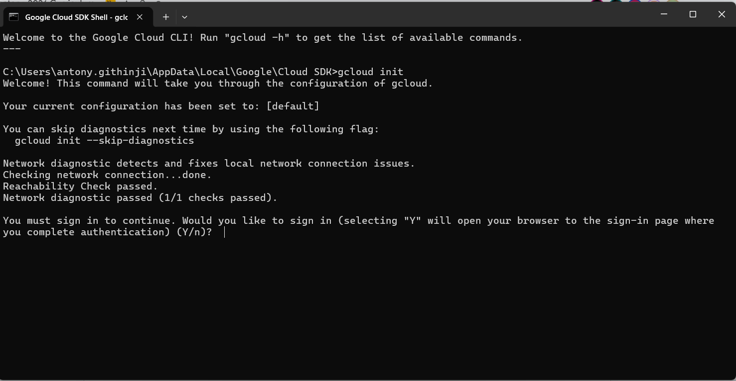 gcloud init running