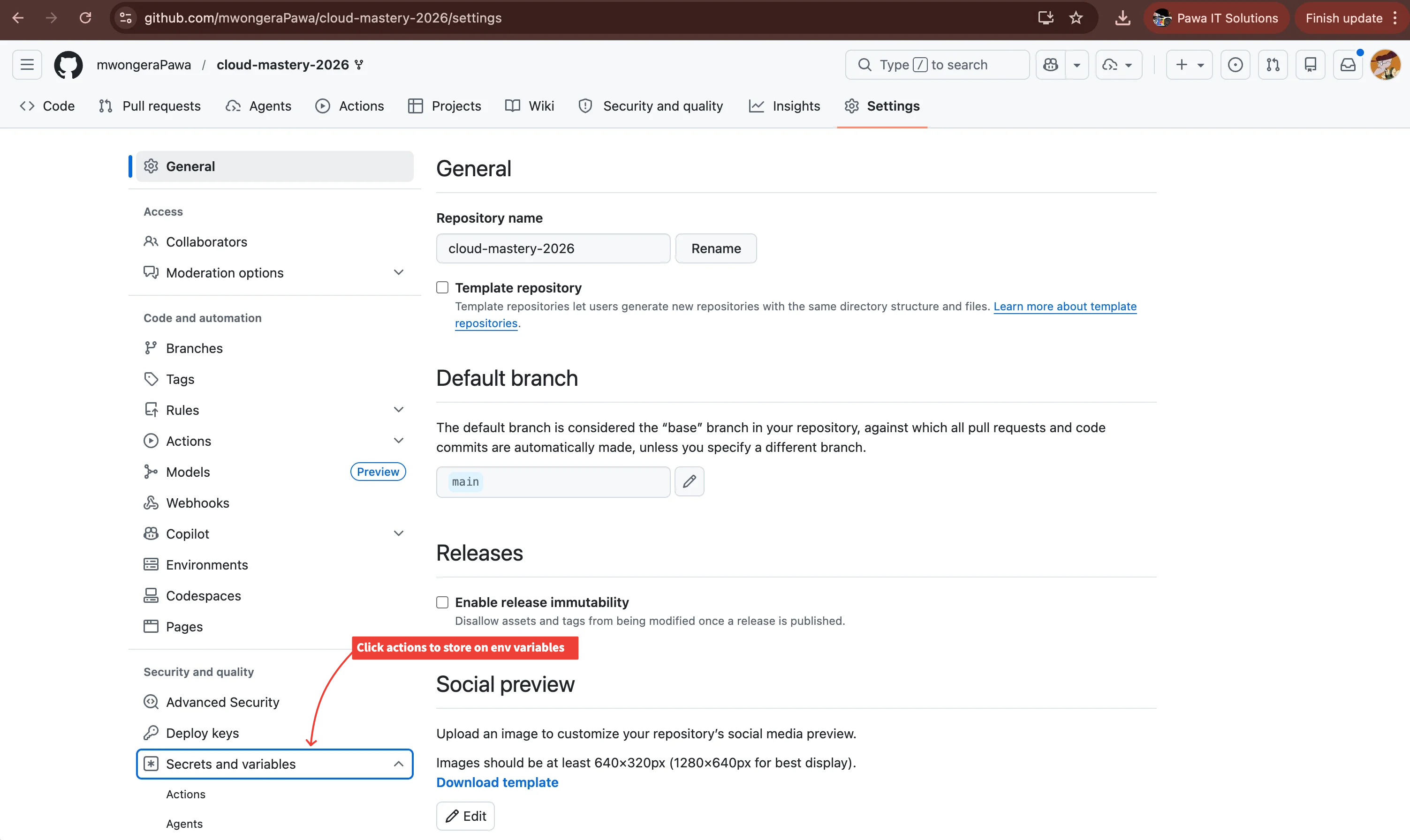 Open GitHub Actions Secrets