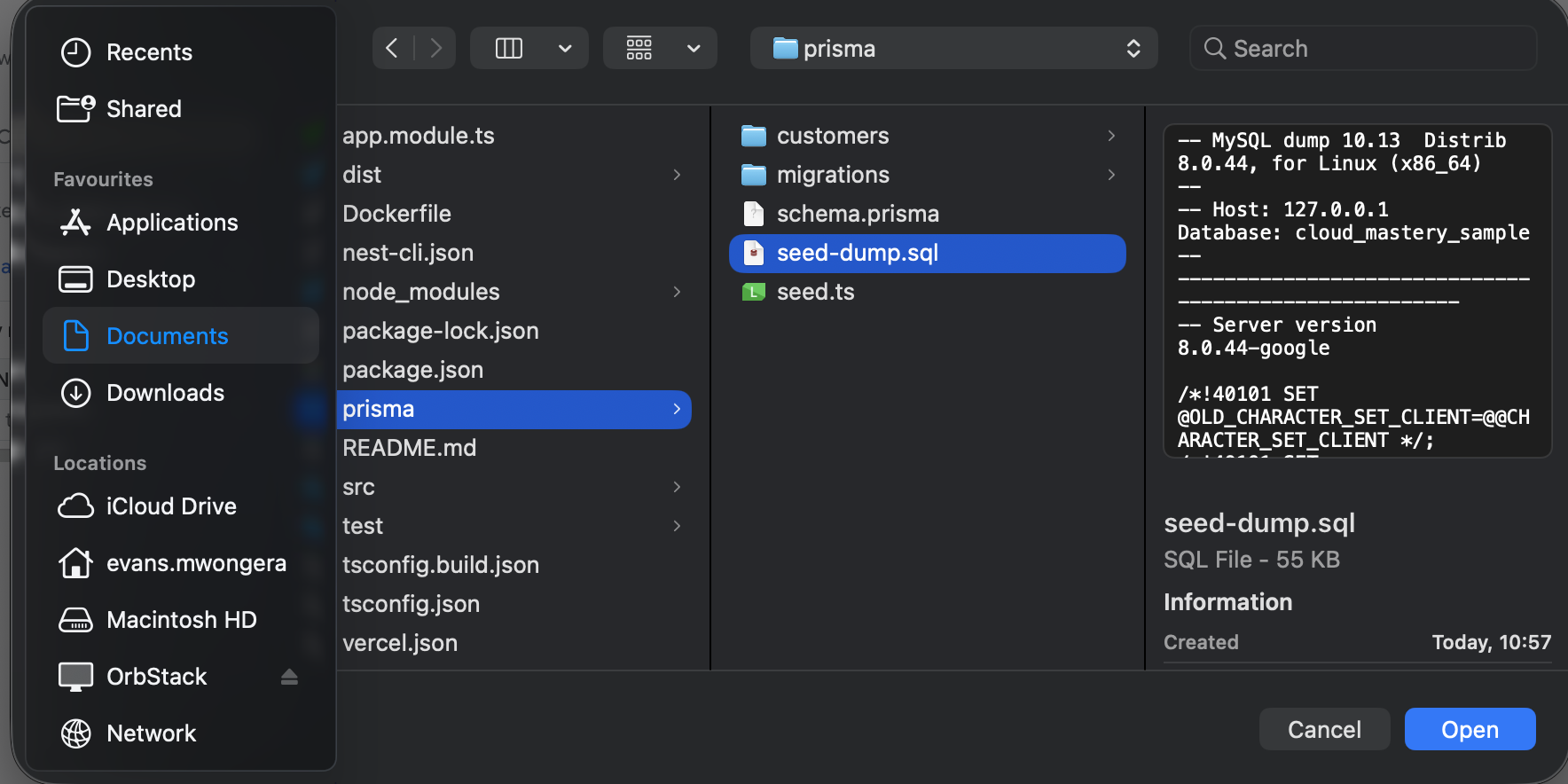 SQL seed dump path in the repo
