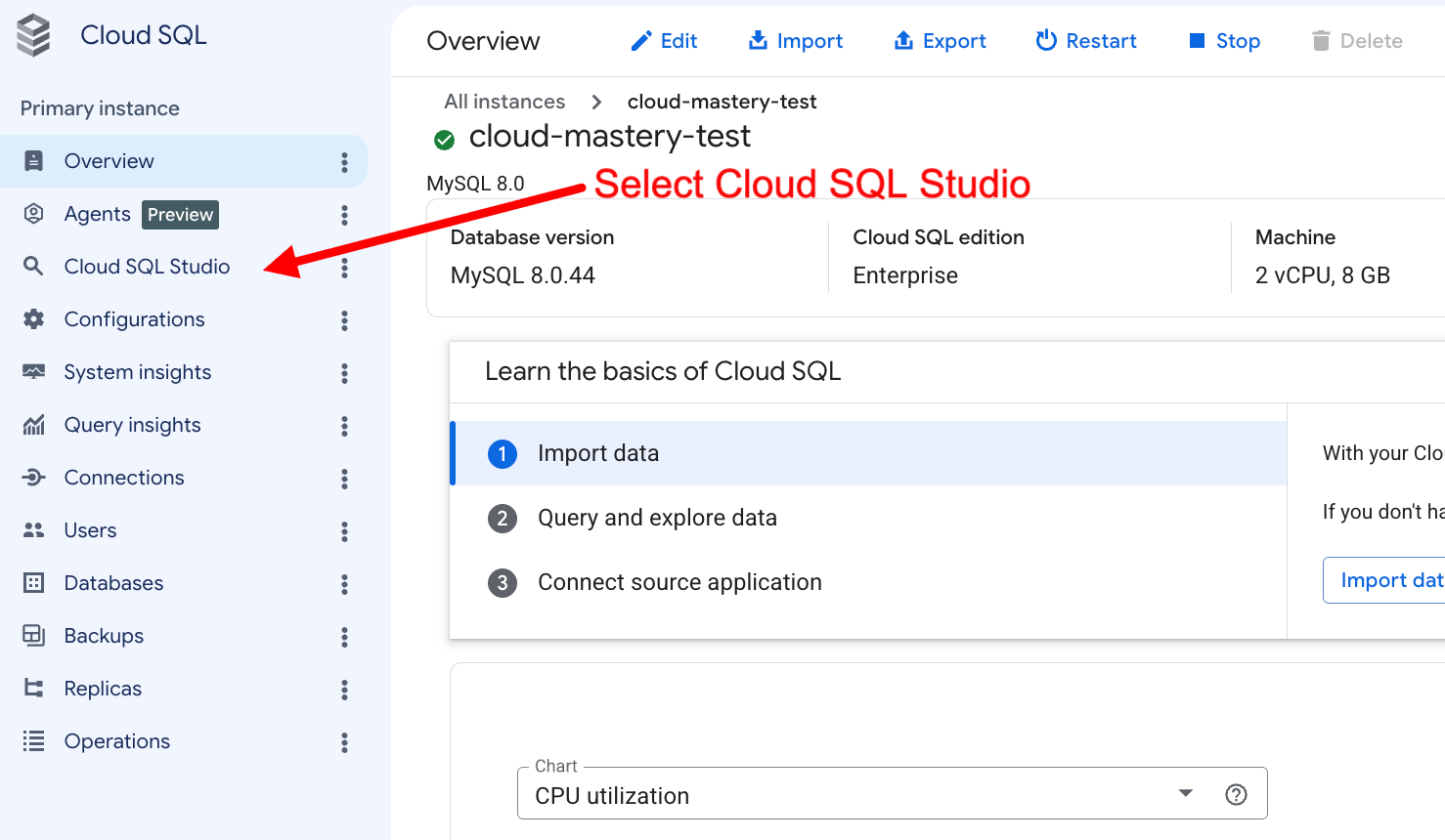 Select Cloud SQL Studio