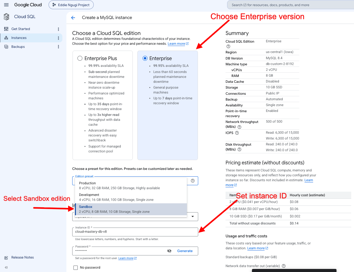 Create Cloud SQL instance