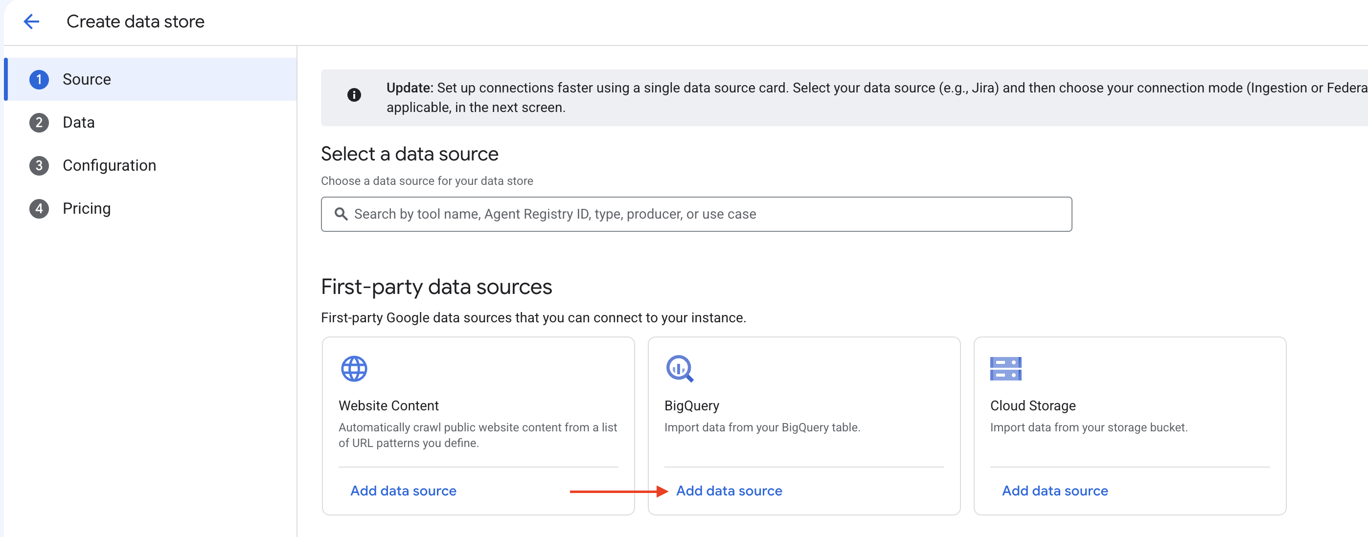 Select BigQuery as data source