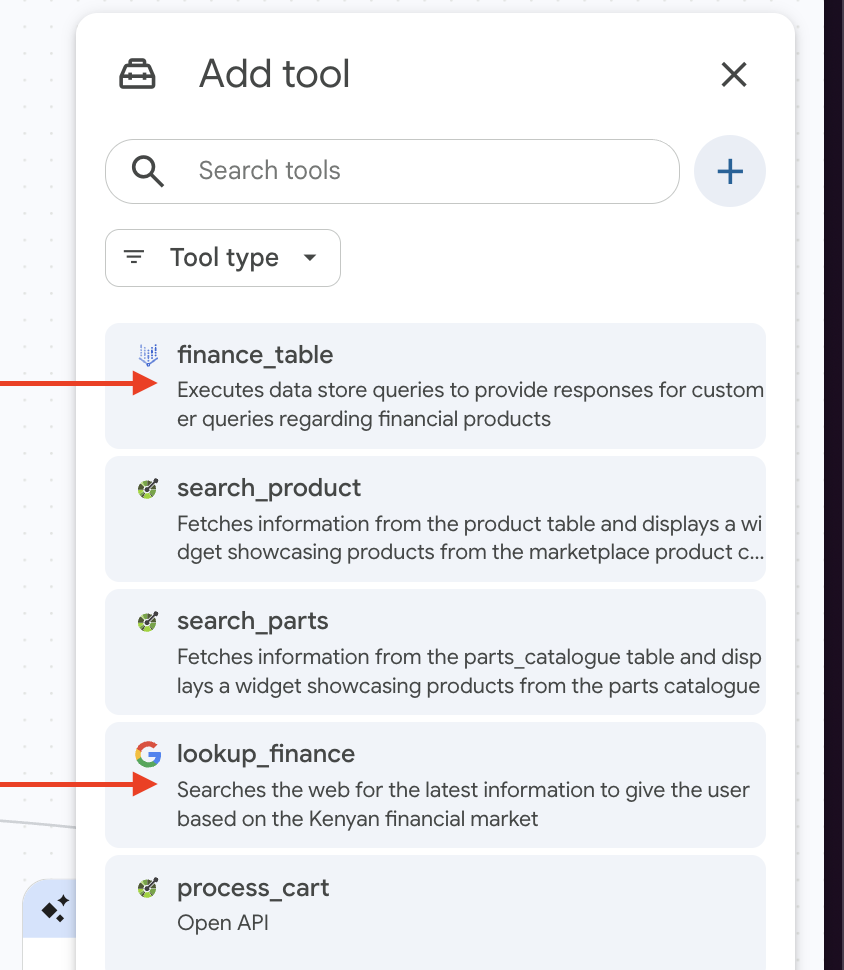 Add finance_table and lookup_finance to finance agent
