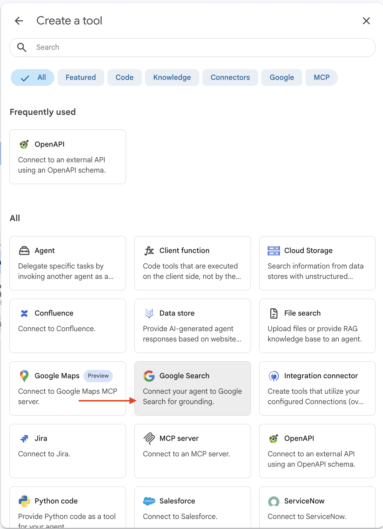 Click Google Search tool type