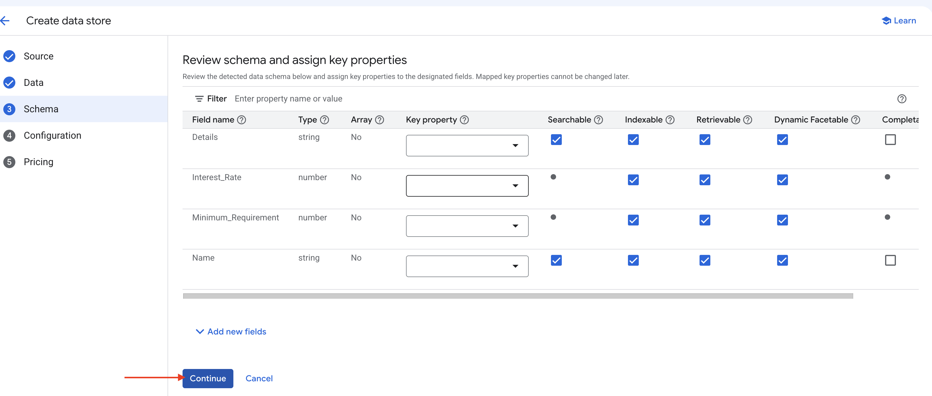 Datastore schema view