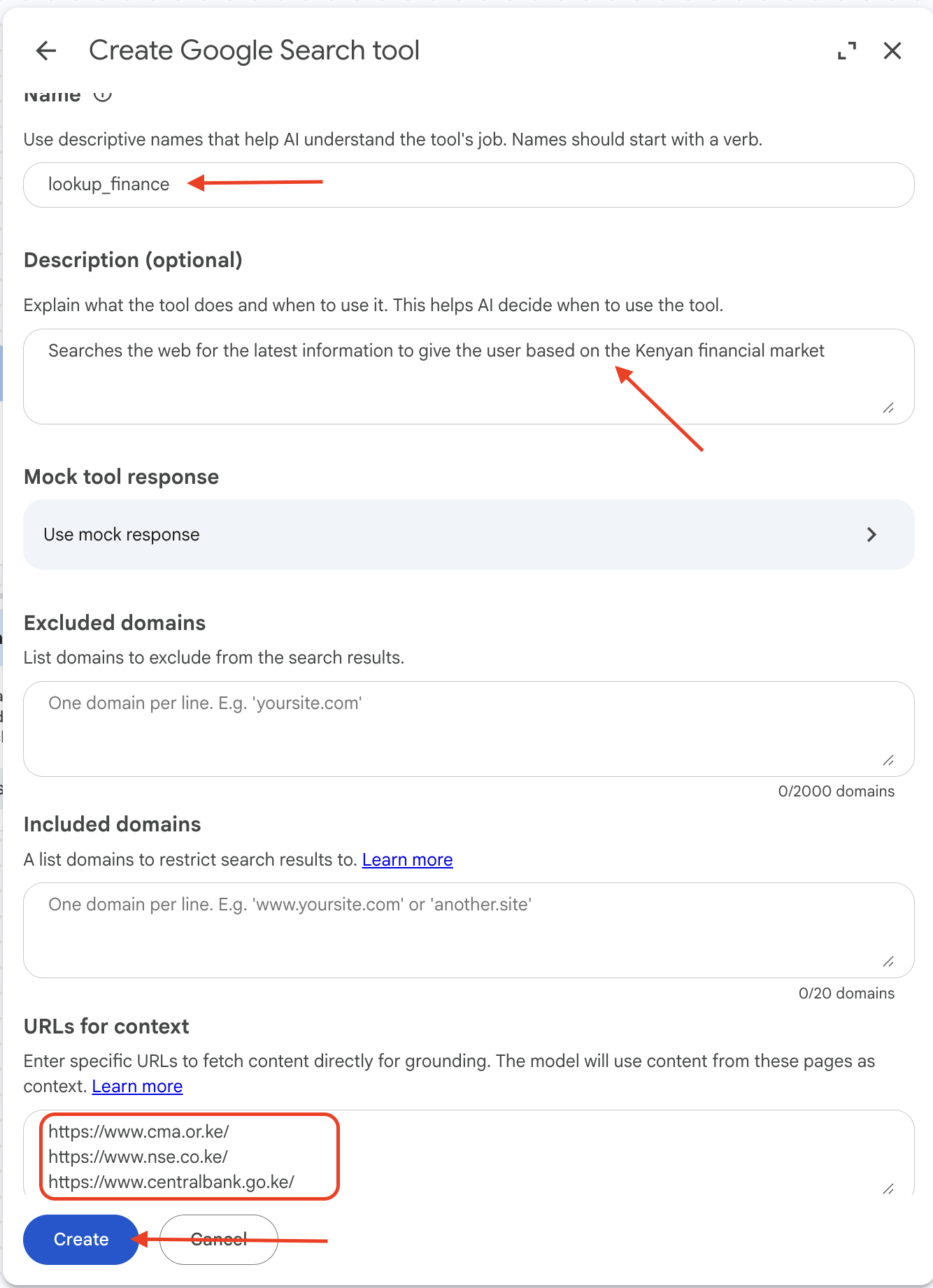 lookup_finance Google Search tool configuration