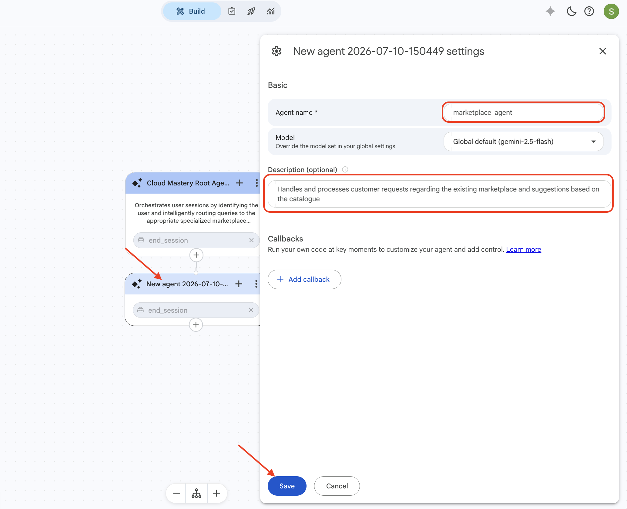 Marketplace agent configuration