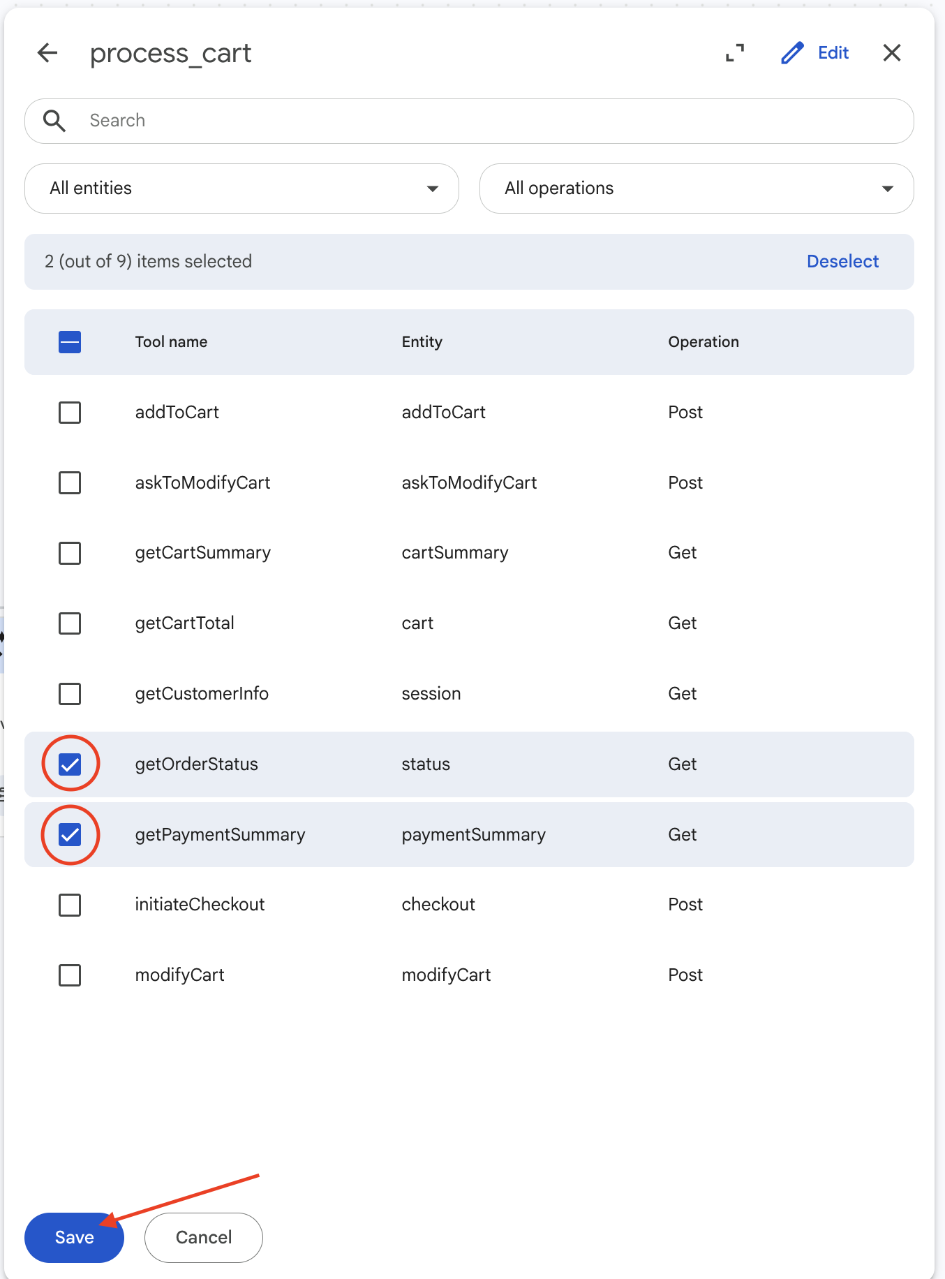 Select process-cart for marketplace