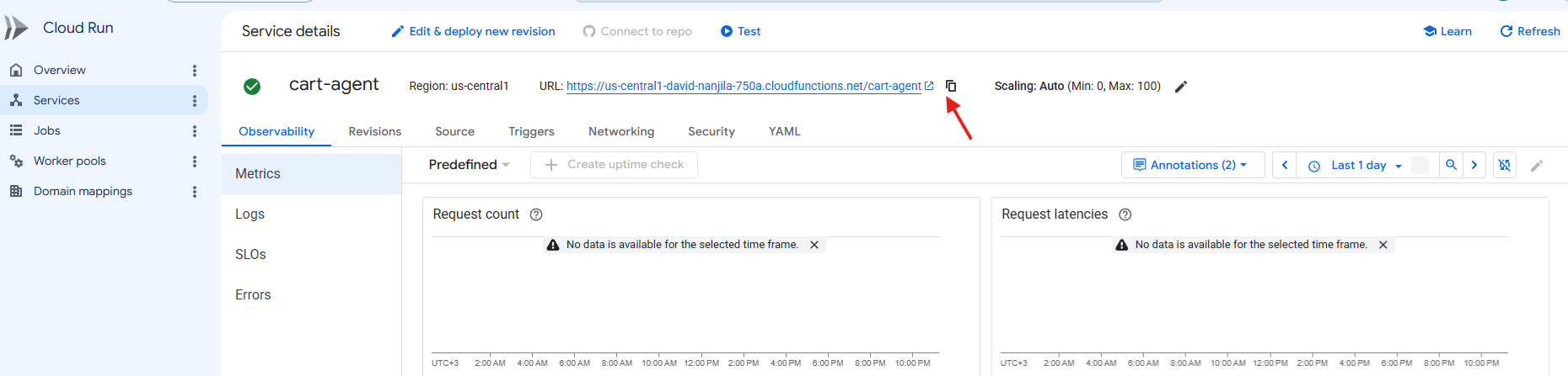 Select the cart-agent url