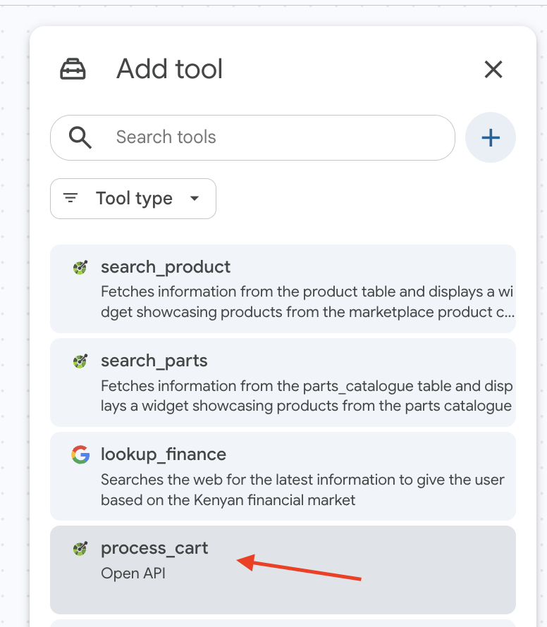 Select process_cart tool