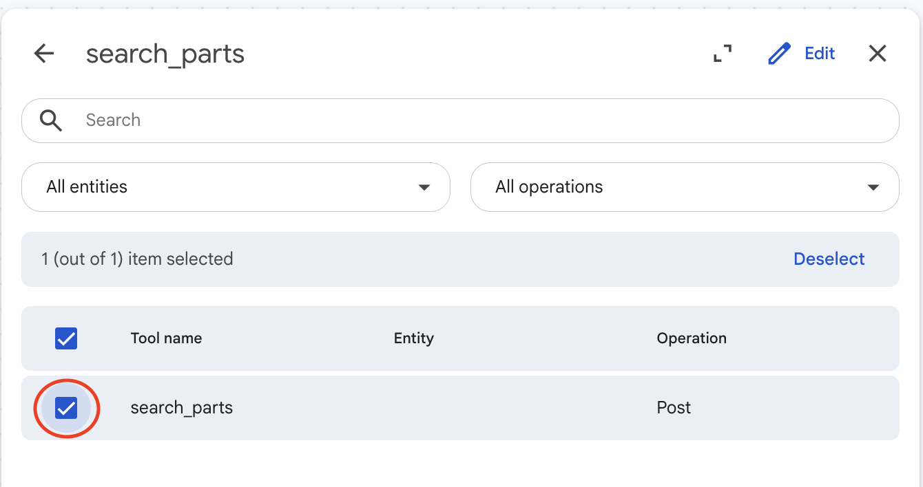 Select search-parts Cloud Run service